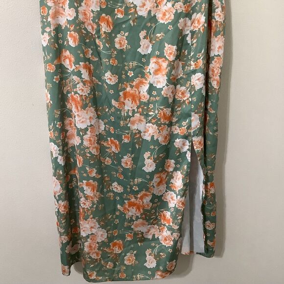 Green Floral Satin Lace Fairycore Feminine Romantic Casual Summer Slip Dress 2XL - Picture 3 of 7